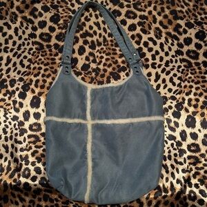 Y2K Avon Blue Faux Suede & Faux Fur Tote Bag
